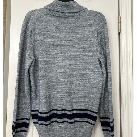Express Shawl Collar Cardigan Sweater Gray Blue Stripe Men’s Medium - Picture 8 of 9